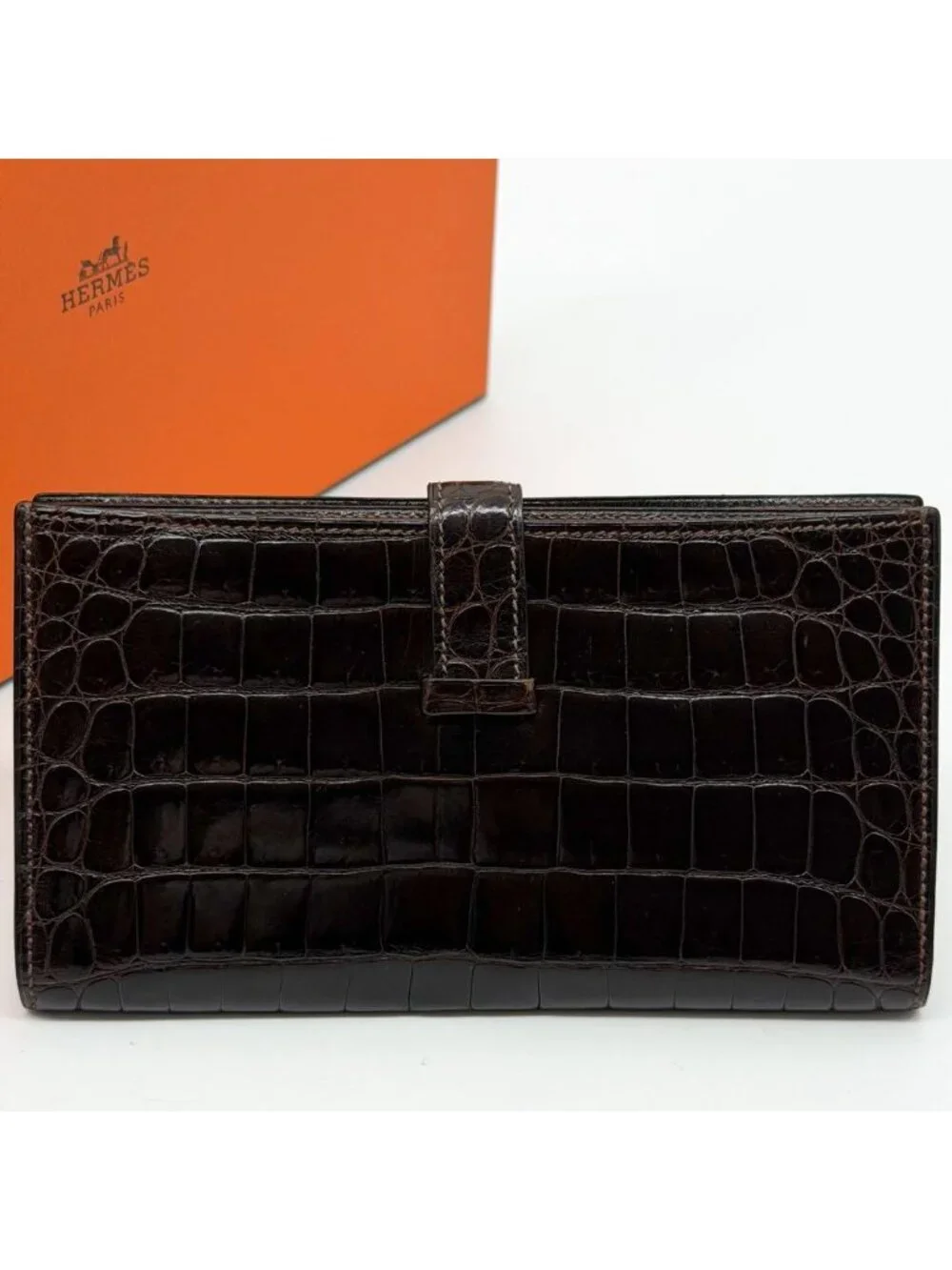 Hermes Bearn Classic Croco Brown Vintage Wallet